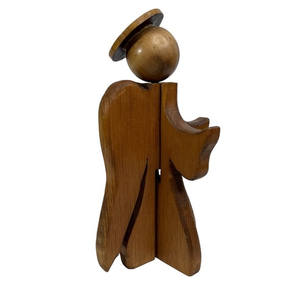 Brown Wooden Angel Jigsaw Puzzle Praying Angel Figurine Decor - Picture 4 of 9